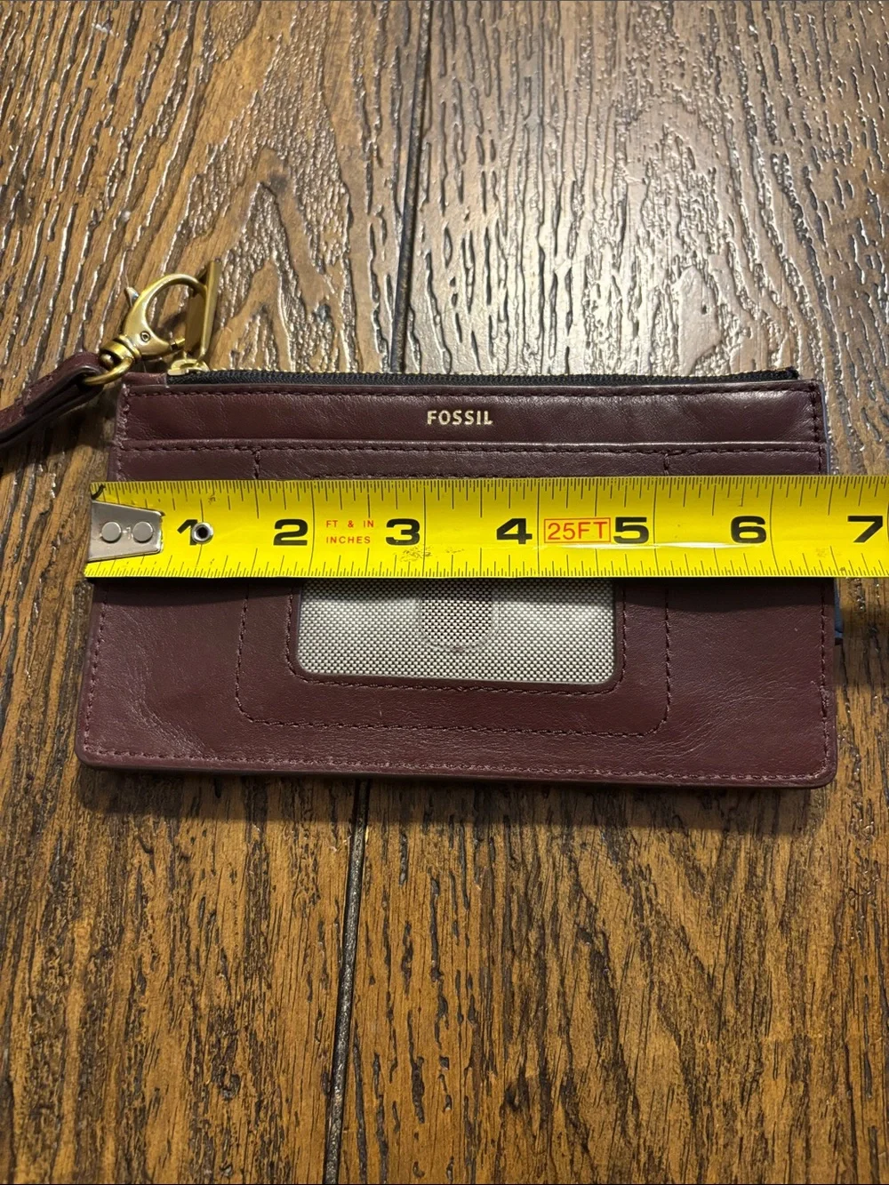 Fossil Burgundy Leather Wristlet Clutch with Yellow, Blue, Green & Pink Stripes